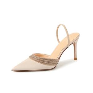 Giày sandal nữ YX2026 đính đá pha lê kiểu Pháp mùa hè, gót nhọn, mũi nhọn, chất liệu satin, kiểu xỏ ngón, nửa kín mũi. - Product Image 5