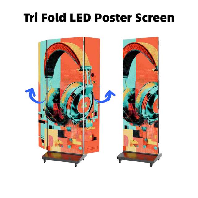 3 Fold LED Poster Display Screen P1.25 P1.53 P1.86 P2.5 Modular Indoor Foldable LED Screen with USB/WiFi/App Control