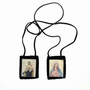 Colgante religioso de Cruz pequeña para mujer, collar de scapulares marrones de lana 100%, bienvenido a la Virgen María, OEM/ODM