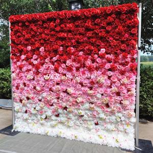 Eventos de boda decoración de la pared de lujo artificial de seda Rosa gradiente fucsia roll up flor pared telón de fondo para fotomatón - Product Image 1