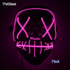 <span class=keywords><strong>Halloween</strong></span> LED luminoso <span class=keywords><strong>Horror</strong></span> Purge Full Face maschera <span class=keywords><strong>Film</strong></span> spaventoso luce luminosa maschera al Neon Bar forniture per Cosplay per feste - Product Image 3