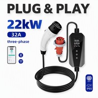 Chargeur de voiture électrique portable AC 3,5 kW 7 kW 11 kW 22 kW Type 1 Type 2 J1772 NACS GBT CCS1 CCS2 avec application intelligente WiFi, écran LCD, minuterie, IP65 pour voyage en voiture