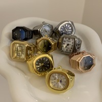 Jam Tangan Cincin Mini Elastis Vintage Punk untuk Pasangan, Perhiasan Jam Retro Quartz Wanita