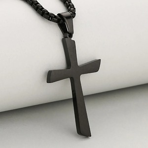 Collier simple avec pendentif croix en acier inoxydable pour femmes et hommes, argent, or, noir, breloques religieuses, bijoux punk hip hop, cadeaux - Product Image 6