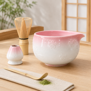 Kit Cadeau de Thé Matcha Rose avec Fouet Chasen en Bambou, Bol, Cuillère, Support et Tamis – Idéal pour Cérémonies du Thé, Cafés et Vente au Détail - Product Image 1