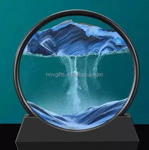 Home Desk Decor Moving Sand Art 7In Glass 3D Deep Sea Landscape Dynamic Sand Picture 3D Quicksand Home Table Decor