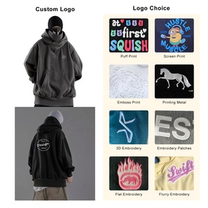 Áo hoodie nam dáng rộng màu đen, chất liệu nỉ cotton dày, kiểu dáng rộng thùng thình, có mũ trùm đầu, thêu họa tiết, phong cách ninja. - Product Image 3