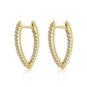 Dylam Minimalist Simple Design 925 Sterling <b>Silver</b> 18K Gold Plated 5A Cubic Zircon Zirconia V Shape <b>Hoop</b> Earrings - Product Image 1