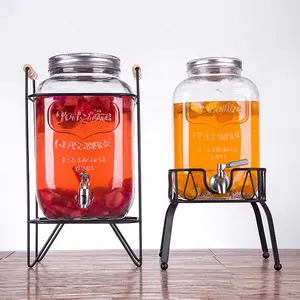 jugo de frascos de vidrio de grifo Suppliers-Dispensador de bebidas transparente de 1 galón, botella de vidrio con grifo