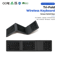 Keyboard Nirkabel Ultra-Tipis Lipat Tiga dengan Desain Pisah Scissor Switch, Keypad Mini Portabel untuk Tablet, Laptop, Smartphone, Perjalanan