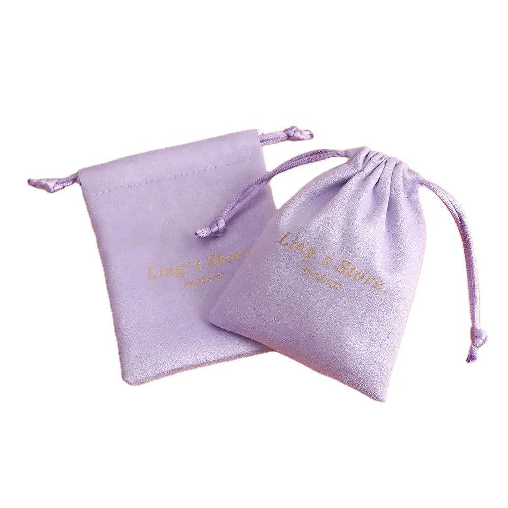 Pochette à bijoux de 50x5x7cm, emballage violet, flanelle velours, cordon, boucles d'oreilles, sacs cadeaux avec Logo