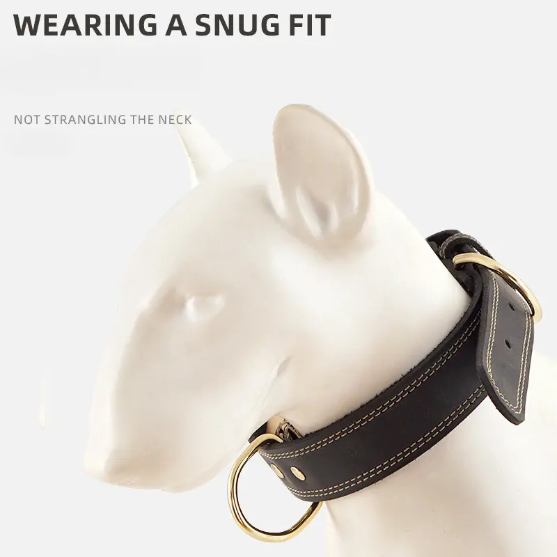 New Luxury Genuine Cowhide Leather Black Adjustable Durable Dog Collar Pet Collars Pet Supplies