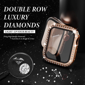 Étui de protection rigide en PC avec double rangée de cristaux et diamants pour <span class=keywords><strong>Apple</strong></span> <span class=keywords><strong>Watch</strong></span> Series P 8 7 6 5 4 <span class=keywords><strong>3</strong></span> pour femmes - Product Image 1