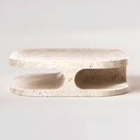 Table basse vintage haut de gamme en travertin naturel Cammy Stone, sans cadre, style moderne et luxueux, pour salon