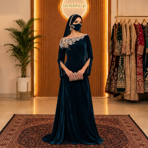 Vestido Kaftan de Terciopelo Premium de TrendsbyCp con Bordado de Lujo |   Ropa de Noche Elegante y Modesta Personalizada - Product Image 1