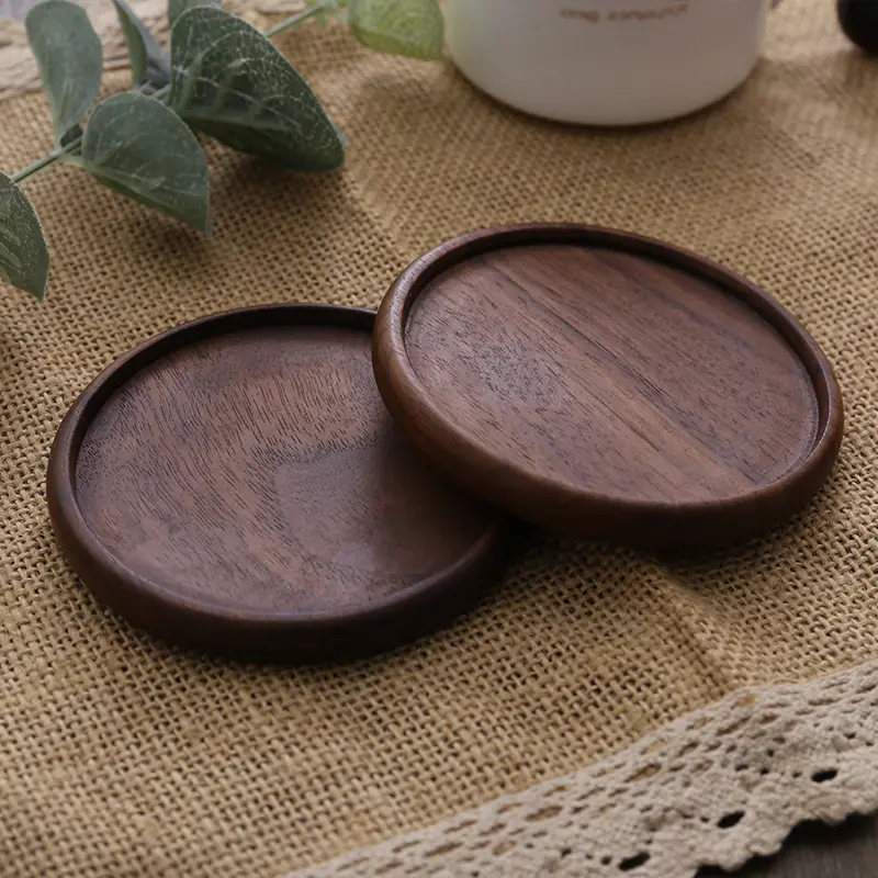 Factory Supply Round Square Walnut Bamboo Coaster Custom Beer Drink Print Wooden MDF Coaster