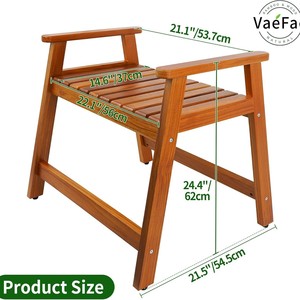 Tabouret de douche double couche en teck Ruoyi 56x53x61cm avec poignées et rangement pour salle de bain - Product Image 3