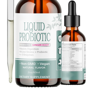 Hot Selling <strong>Vegan</strong> Liquid <strong>Probiotic</strong> Drops With Prebiotic Ginger Root 8 Live Strains 3 Enzymes for Healthy Digestion Gut Comfort - Product Image 2