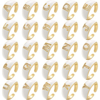 Verstelbare Kleurrijke Opening Heren Roestvrijstalen Ring Op Maat 26 Engelse Letter Emaille En Zirkonia Verkoop Fesale Sieraden