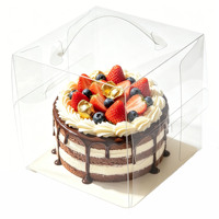 Boîte à gâteau transparente en PET, carrée, à poignée, avec plateau blanc, pour pâtisserie, boulangerie, vente en gros, emballage personnalisé pour présentation.