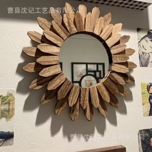 Espejo de Pared de Madera con Marco de Madera Natural, Forma Redonda, 20-29 Pulgadas, Espejo de Baño para Maquillaje, Estilo Rústico Vintage - Product Image 4