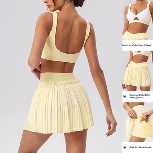 Women 2 In 1 Tennis Skirt Sets Sleeveless Sports Top Pleated Skirt Quick Dry Athletic Golf Workout Activewear Outfit For Ladies - Product Image 2