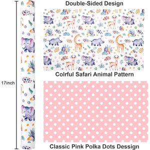 Safari Animals Polka Dots Wrapping Paper 17 Inch X 33 Feet Art Paper Reversible Gift Wrap for Baby Shower - Product Image 3