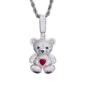 Fashion TUHE Moissanite Cute Love Heart Bear Pendant White Gold 925 Sterling Silver Iced Animal Hiphop Jewelry for <b>Men</b> Women - Product Image 1