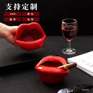 Cendrier en céramique en forme de lèvres sur mesure, couleur rouge DD1453, pour cigares, décoration intérieure, cadeau - Product Image 1