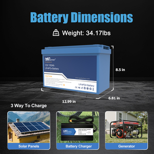 GSP <b>Battery</b> <b>12V</b> 150Ah LiFePO4 <b>Battery</b> Deep Cycle Lithium Iron Phosphate <b>Battery</b> Built-in BMS for Solar RV Boat UPS - Product Image 4