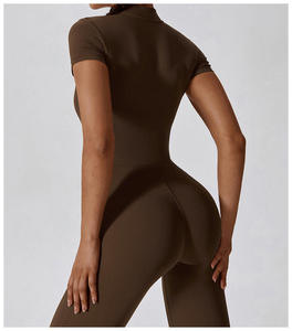 Combinaison de <span class=keywords><strong>yoga</strong></span> Joyyoung en spandex/nylon, à manches courtes, à fermeture éclair, couleur chair, séchage rapide, extensible dans les quatre sens, pour femmes - Product Image 6