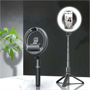 Bâton de selfie avec anneau lumineux LED, rotation à 360°, télécommande <span class=keywords><strong>sans</strong></span> <span class=keywords><strong>fil</strong></span>, trépied extensible, support pliable en alliage d'aluminium, batterie 1200 mAh - Product Image 4