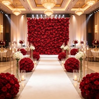 Décoration de mariage, panneau mural en tissu enroulable, fond de scène avec des fleurs artificielles en soie rose pour la décoration de fête