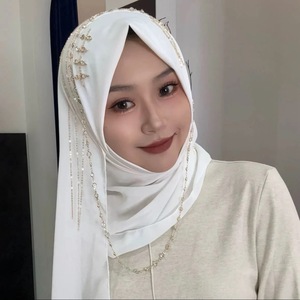 Hijab con Frange e Patchwork per Donne Musulmane, Stile Arabia Saudita e Dubai, Sciarpa Islamica Turca per Uso Quotidiano - Product Image 4
