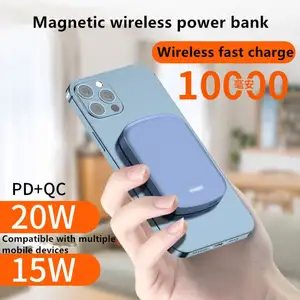 ระบบชาร์จไร้สายแบบแม่เหล็ก,แบตเตอรี่สำรอง10000Mah ใช้สำหรับสมาร์ทโฟนทั่วไปบางพกพา PD 20W ชาร์จเร็วพร้อมจอแสดงผล Led