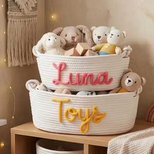 Cesta de Almacenamiento para Guardería con Nombre Personalizado, Cesta Tejida, Recuerdo para Recién Nacidos, Regalo para Baby Shower, Organizador de Habitación - Product Image 2