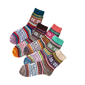 <b>Women's</b> <b>Thick</b> Rabbit Wool Blend Crew <b>Socks</b> Knitted Winter Warm Plaid Pattern Retro Ethnic Style Artistic Sweat-Absorbent Casual - Product Image 1