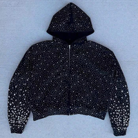 Sweat à capuche unisexe streetwear zippé avec personnalisation en strass, en polyester/coton, design respirant - Vente en gros
