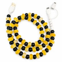 Câble de charge perlé jaune et noir 3-en-1, style bracelet color block, USB Type C, cordon cadeau mignon et tendance