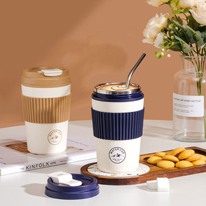 Tasse de voyage KJH en acier inoxydable 304, tasse isotherme avec couvercle, tasse à café ou à thé portable, design minimaliste, légère, pour une utilisation en extérieur - Product Image 2