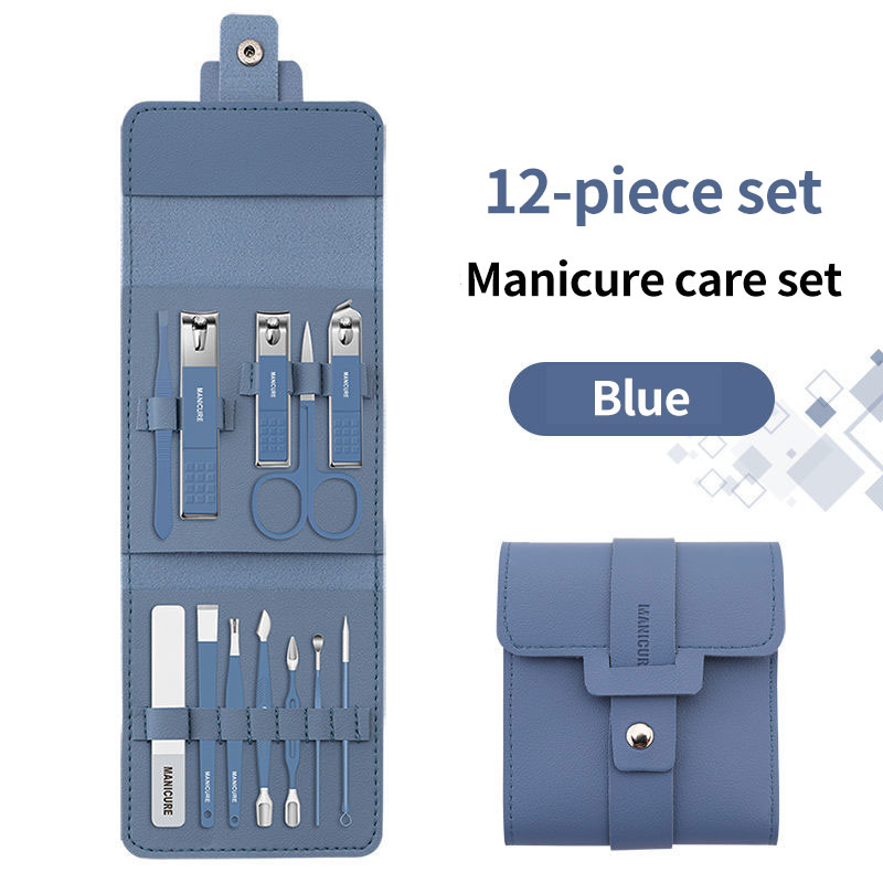 Набор многофункциональных машинок для маникюра и педикюра из нержавеющей стали, 12 шт., с кожаным чехлом