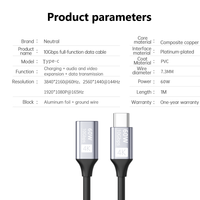 Charge rapide : Câble de type C premium 60W mâle vers femelle 1m, prend en charge la charge rapide pour les téléphones, les ordinateurs portables, les appareils USB-C