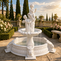 Fontaine d'ange en marbre naturel sculpté à la main, à deux niveaux, style baroque européen, pour villa, jardin, hôtel, cour.