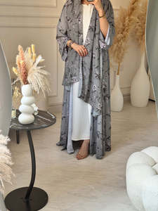Leduo Customized Light Gray Color Flower Print Modest Floor Length <b>Dress</b> <b>Loose</b>-<b>fitting</b> style Abaya for Muslim - Product Image 3