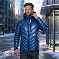 Vente en gros – Veste d’extérieur légère pour homme, 90% duvet de canard, avec capuche, tissu brillant, matelassage en forme de