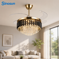 Ventilateur de plafond LED en cristal moderne de 42 pouces avec 3 pales rétractables, moteur DC silencieux et télécommande, pour salon, vente en gros OEM/ODM à l'exportation