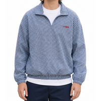 Pull à col zippé personnalisé respirant et ample pour homme, style streetwear rétro avec bordure côtelée, unisexe