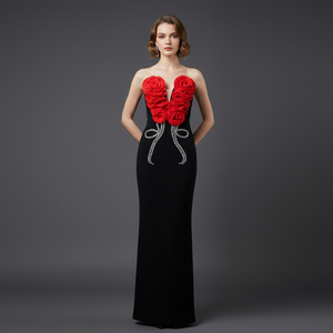 Haute qualité hors <span class=keywords><strong>de</strong></span> l'épaule <span class=keywords><strong>longue</strong></span> Maxi <span class=keywords><strong>robe</strong></span> <span class=keywords><strong>de</strong></span> soirée noire robes <span class=keywords><strong>de</strong></span> soirée sans bretelles avec fleur <span class=keywords><strong>rouge</strong></span> 3D strass arc - Product Image 1