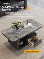 Table basse mobile avec plateau en pierre frittée et structure métallique, chariot de rangement compact pour salon, idéal pour les petits espaces