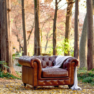 أريكة تشيسترفيلد من الجلد الطبيعي بتصميم ريفي أمريكي عتيق لغرفة المعيشة - Product Image 3